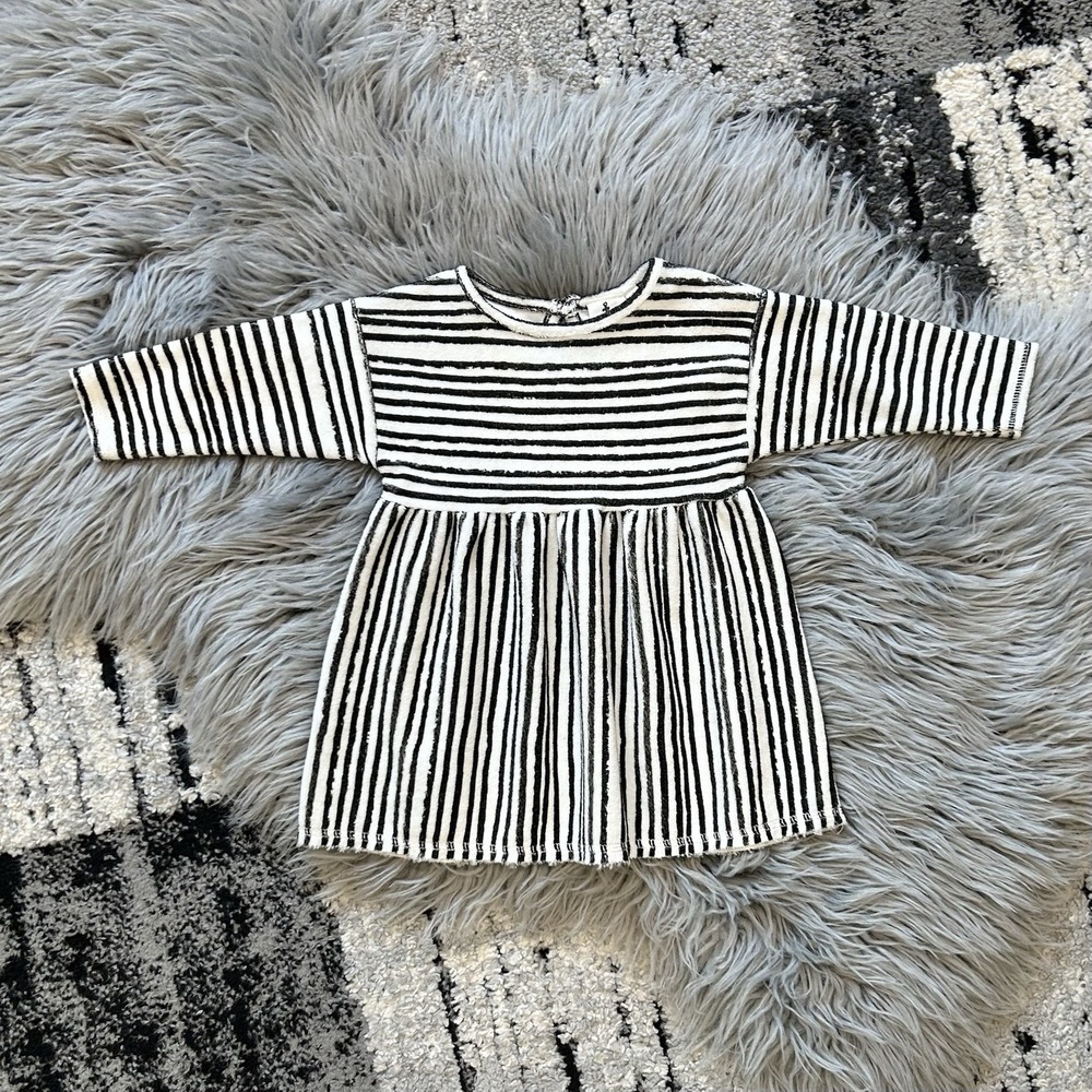 Noé & Zoë Girls Black & White Striped Terry LS Dress Size 3-6 month‎ NEW